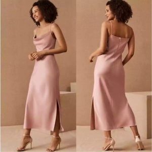 BHLDN Cali Satin Charmeuse Midi Dress Dusty Rose Pink Size 10